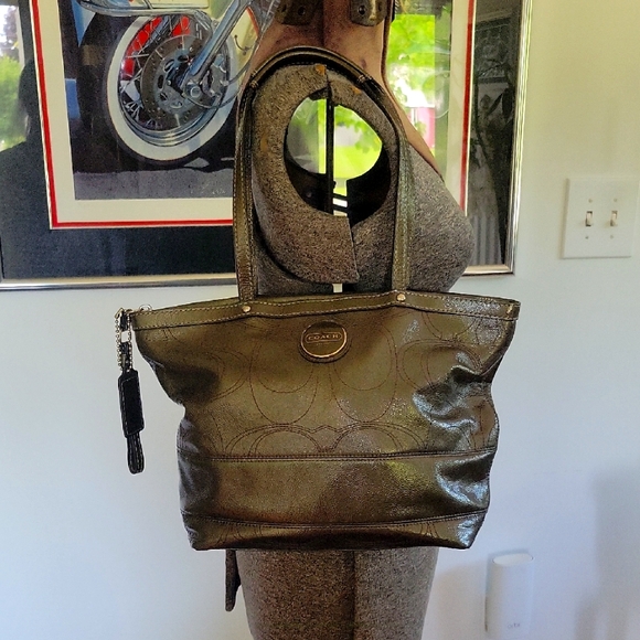 Coach Shoulder Tote Bag, Green, EUC - Picture 1 of 15
